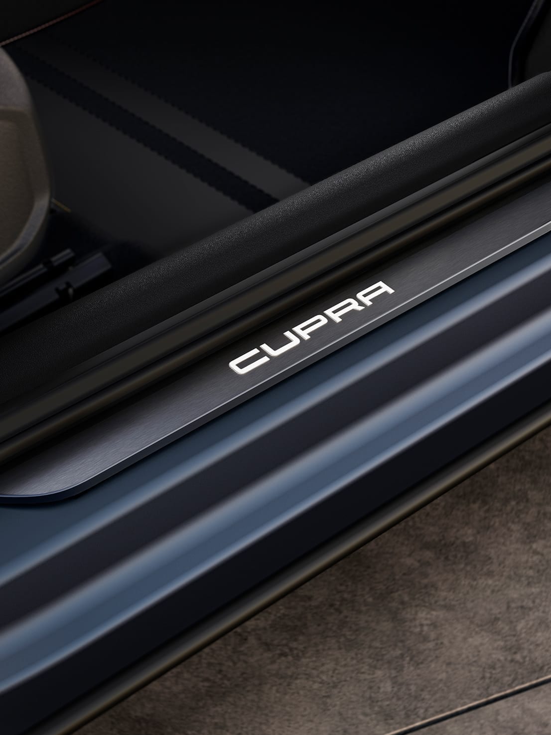 uusi cupra formentor suv, valaistu yksityiskohta kynnyksessä