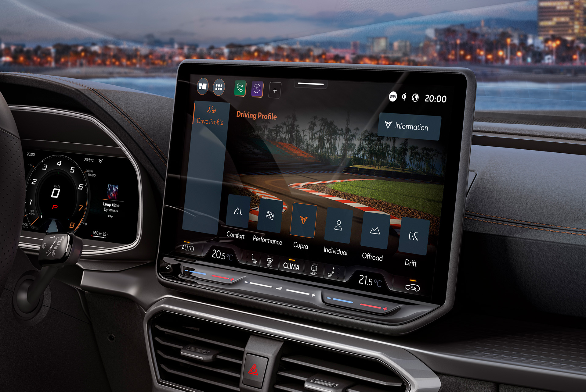 CUPRA Formentorin kojelautanäkymä ja Skyline.